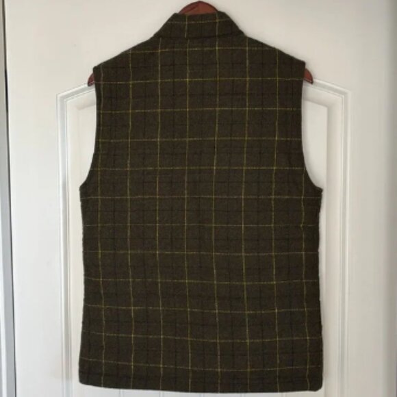 Rare Taylor Stitch Vertical Olive Green Plaid Wool Quilted Full Zip Vest Mens 38 - Picture 10 of 10